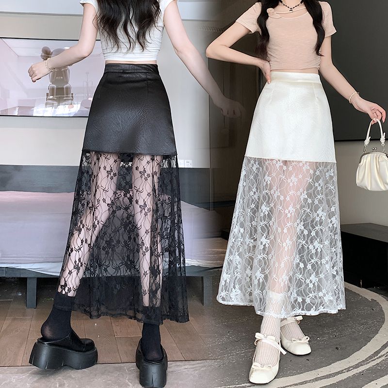 屁帘蕾丝网纱半身裙女2024春夏新款叠穿高端小众黑色半透视裙子
