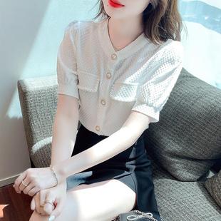 时尚雪纺衬衫短袖气质夏装2024年夏季新款女欧货小衫薄款短款上衣