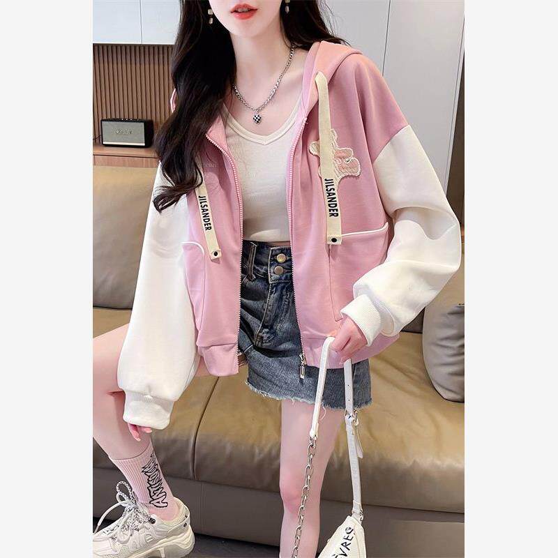 早春连帽外套女2025新款春秋薄款韩版宽松大码小个子外穿开衫卫衣