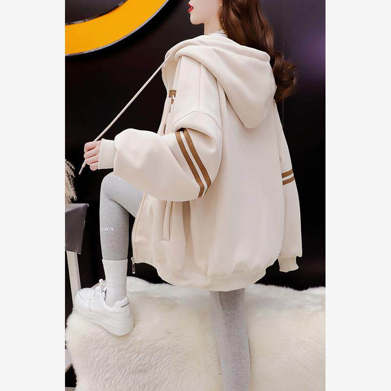 慵懒风学生连帽卫衣女春秋季薄款宽松大码休闲百搭开衫外套女秋冬