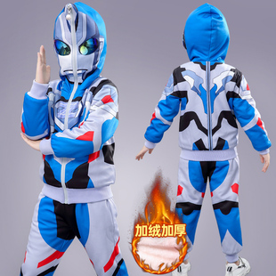 奥特曼衣服冬装男童套装小男孩外套棉服冬季儿童装加绒加厚两件套