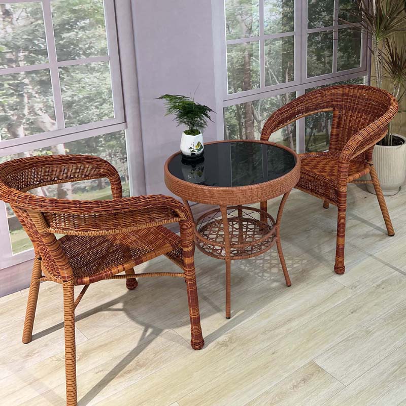 老式休闲藤椅藤编三件套靠背椅