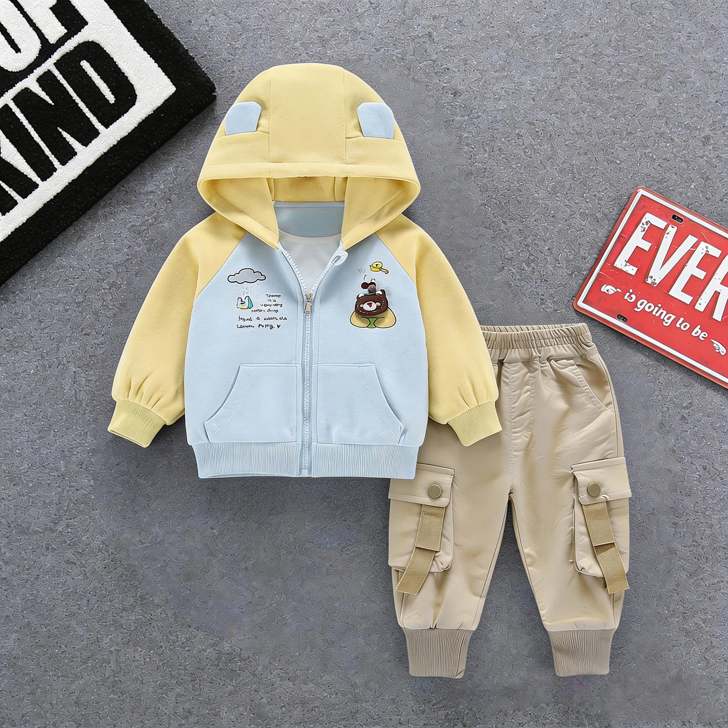 男童春装套装2026新款婴儿宝宝洋气卫衣小童春秋季卡通开衫两件套