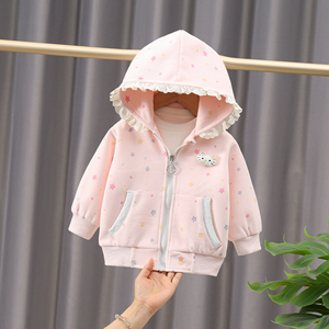 女童春秋连帽蕾丝边卫衣外套