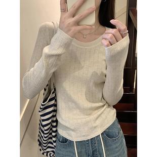 内搭上衣漏锁骨打底衫 法式 长袖 高级感花纹针织毛衣女2025春季 韩版