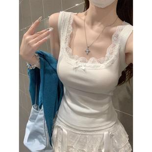 夏季 蕾丝方领工字背心外穿收副乳辣妹吊带女气质无袖 上衣打底小衫