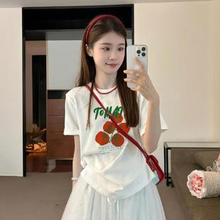 创意番茄印花纯棉上衣女夏季 打底T恤 正肩百搭宽松圆领短袖 基础款