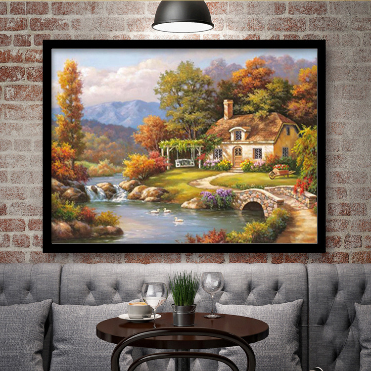 大格满绣印花十字绣梦幻家园风景