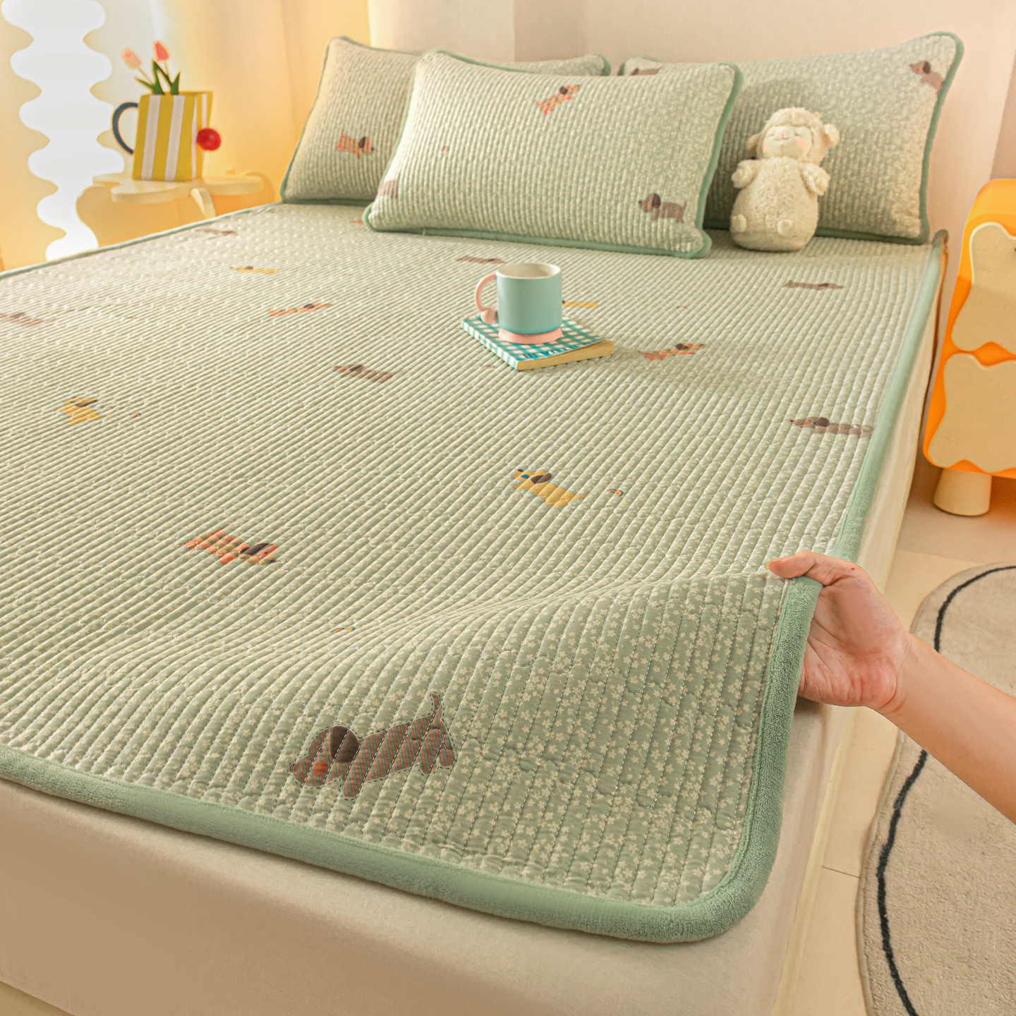 四季用双面A全棉B版牛奶绒夹棉床褥垫子软床垫春秋冬加厚床单机洗