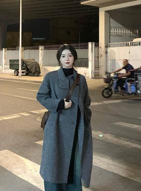 轻熟风气质复古双面灰色立领羊毛大衣设计感垂感英伦风外套