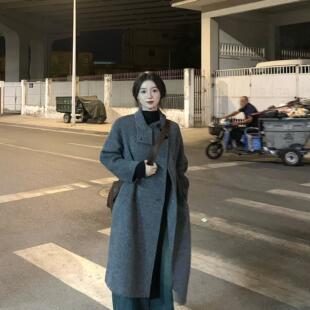 轻熟风气质复古双面灰色立领羊毛大衣设计感垂感英伦风外套