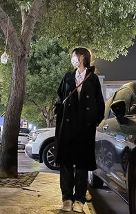 高级感小众加厚西装 黑色毛呢大衣韩系显瘦小个子气质中长款 外套女