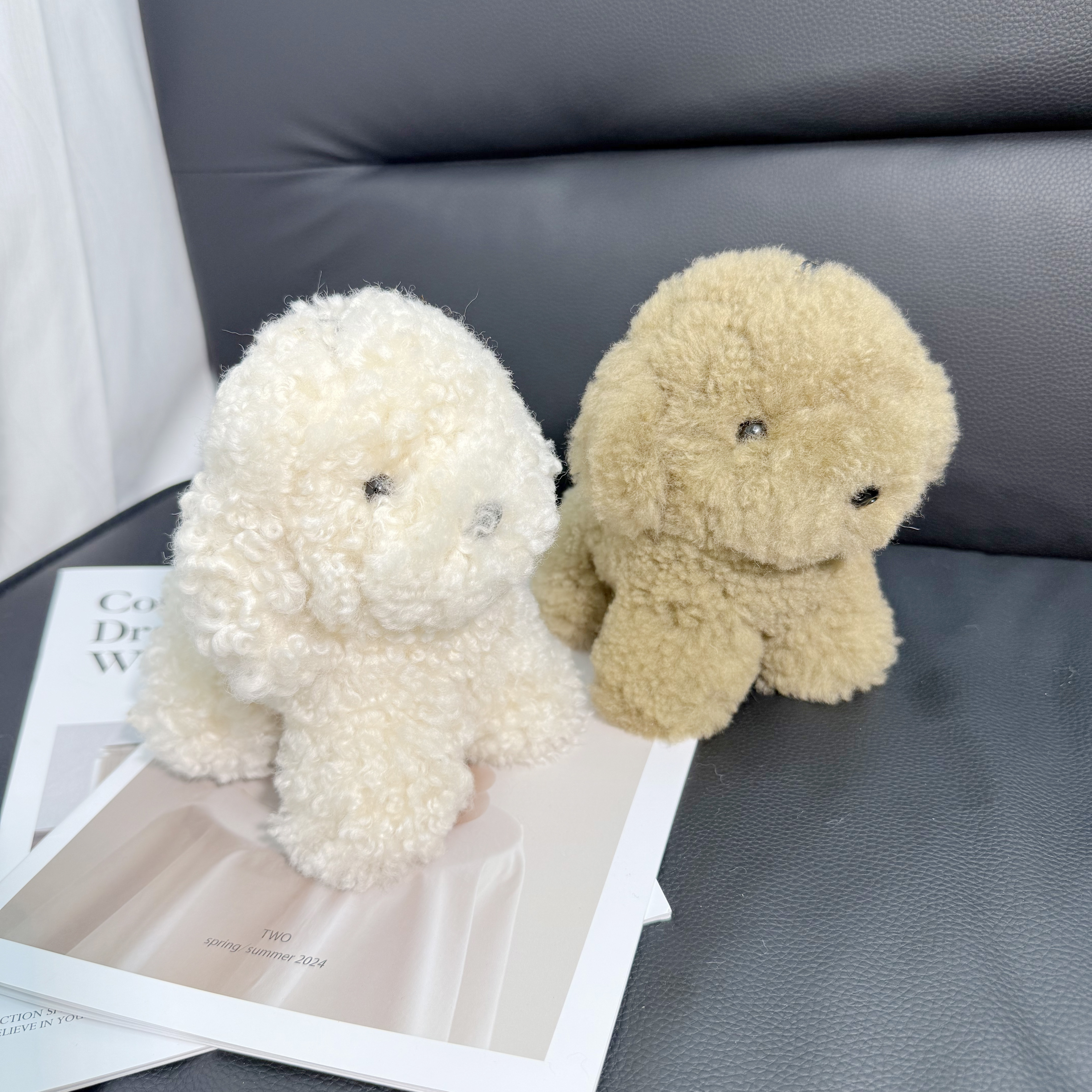 泰迪狗狗挂件真羊毛皮草狗车饰汽车钥匙扣装死毛绒兔包包玩偶挂饰