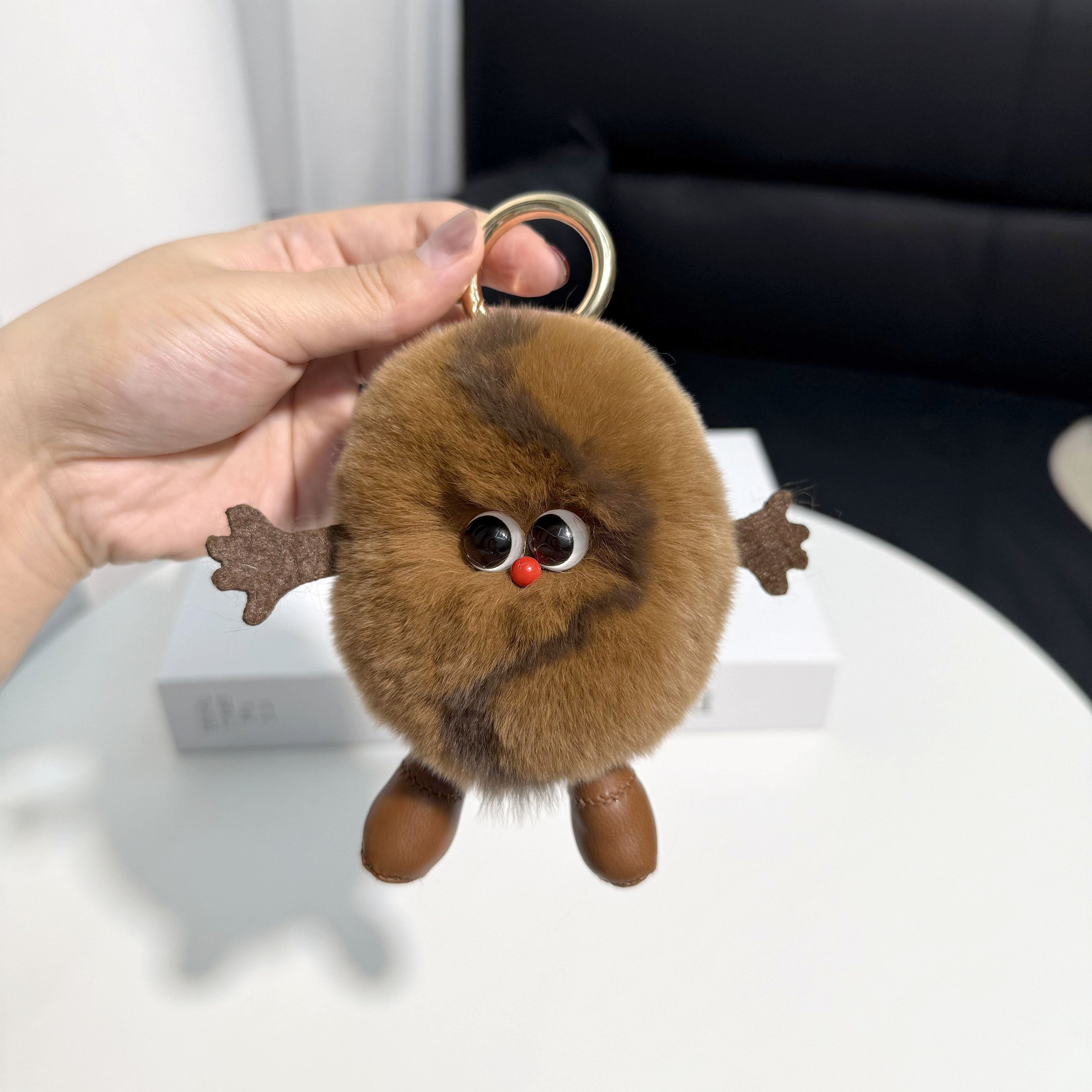 小咖啡豆獭兔毛车钥匙扣书包挂件毛绒创意玩偶小挂饰礼物