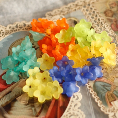 W.Germany复古雾感磨砂蓝树脂五瓣桃花DIY散珠半成品串珠配件