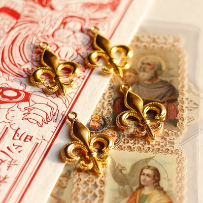 Pink|美国进口合金镀金吊坠子项坠剑花复古董中古DIY配件vinatge