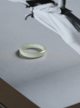 8号戒指 和田玉晴水浅青白小尺码窄条泥鳅背素圈指环 尾戒 9161