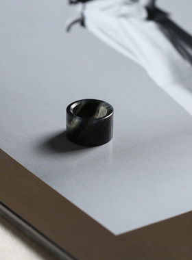 直径11mm 新疆和田玉青花籽料 籽玉墨玉跑环 锁骨吊坠 9151