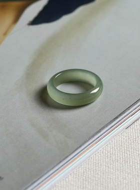 12号戒指 和田玉晴水青白泥鳅背圆弧素圈指环 8352