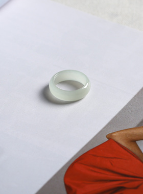 7号戒指 和田玉晴水青白小尺码泥鳅背素圈指环 尾戒 1605