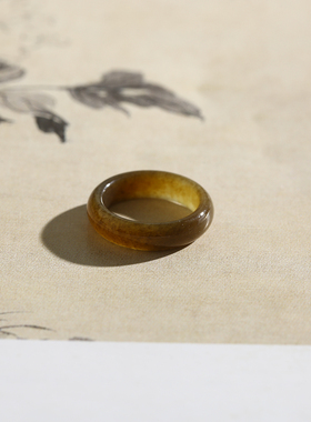 糖黄玉直切宽条扳指和田玉