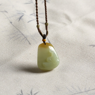 悟道玉牌 3008 新疆和田玉黄口料糖黄纯手工雕刻玉石挂件