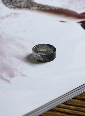 7号戒指 新疆和田玉青花籽料 籽玉薄款小尺码薄款直切款指环 9186