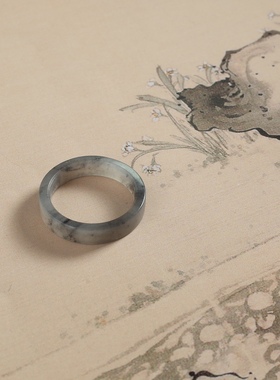 17号戒指 新疆和田玉青花籽料指环 复古方口籽玉戒圈 199