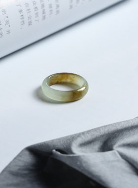 13号戒指 新疆和田玉糖料糖青玉泥鳅背圆弧素圈指环 9335