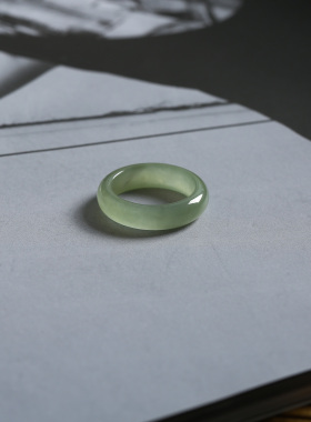 13号戒指 和田玉晴水青白泥鳅背圆弧素圈指环 2881