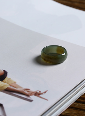 7号戒指 新疆和田玉糖料糖青玉小尺码圆弧素圈指环 尾戒 9135