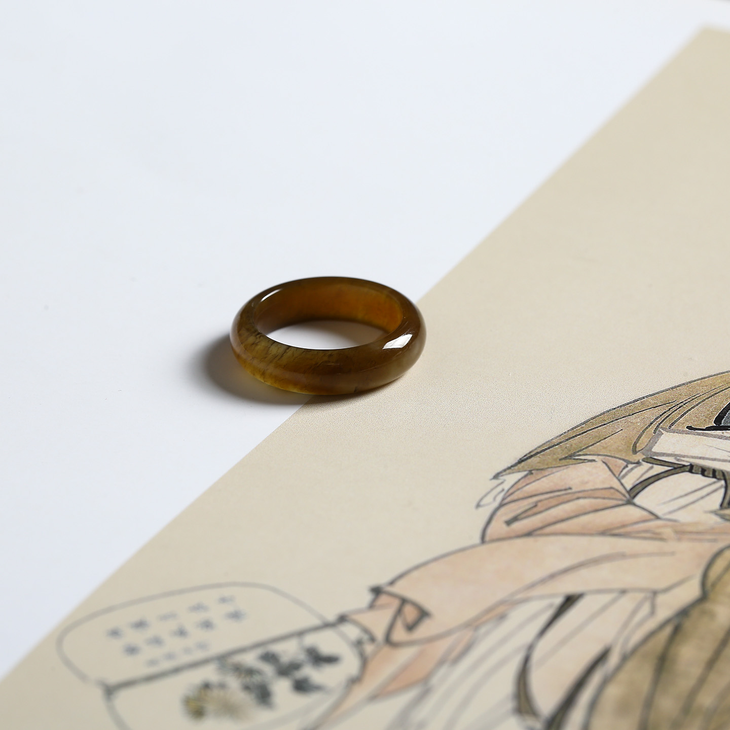 16号戒指 新疆和田玉糖料糖玉泥鳅背圆弧素圈指环 416