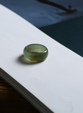 7号戒指 新疆和田玉糖料糖青玉小尺码圆弧素圈指环 尾戒 2894