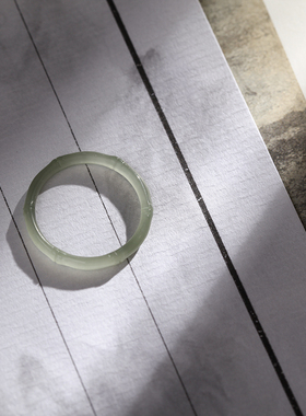 23号戒指 和田玉晴水青白手工雕刻竹节 大尺码指环 8289