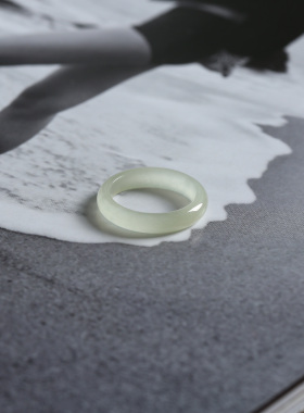 8号戒指 和田玉晴水青白窄条素圈小尺码素圈指环 尾戒 9171