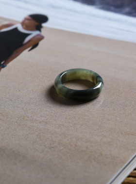 13号戒指 新疆和田玉青花泥鳅背圆弧素圈指环 2902