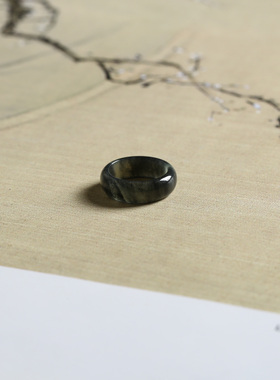 1号戒指 新疆和田玉青花小尺码圆弧素圈指环 尾戒 5266