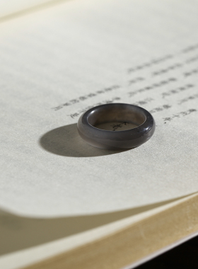 10号戒指 和田玉烟紫圆弧泥鳅背素圈指环 1251