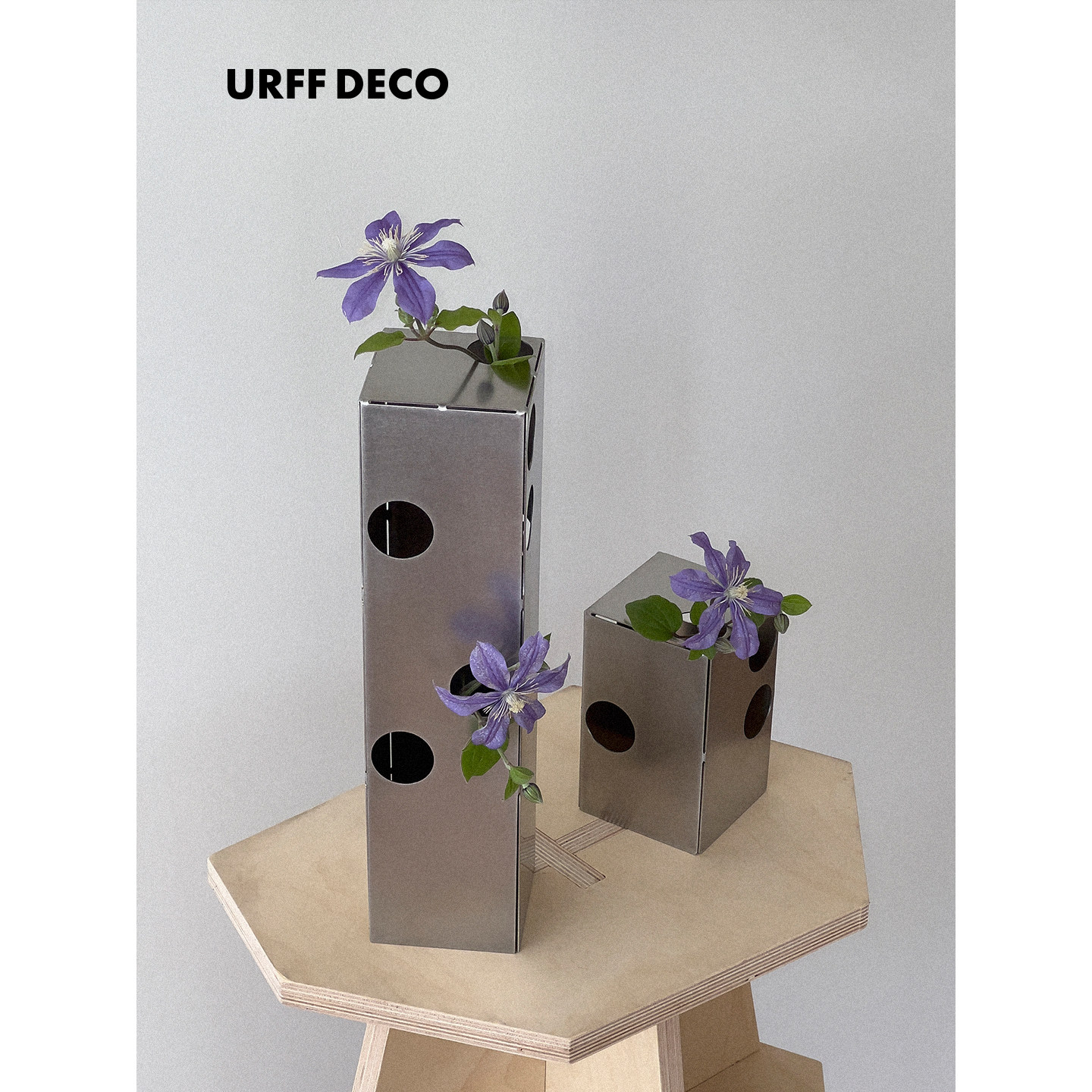 URFF DECO 圆窗花瓶不锈钢极简花器插花桌面摆件方形设计侘寂简约