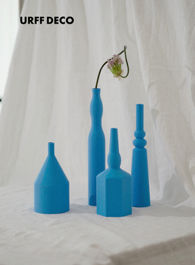 URFF DECO 3D打印莫兰迪花瓶经典花瓶侘寂蓝色客厅桌面器插花摆件