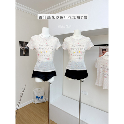OOKSTUDIOS花纱色印花短袖T恤设计感印花女2026新款显瘦百搭上衣