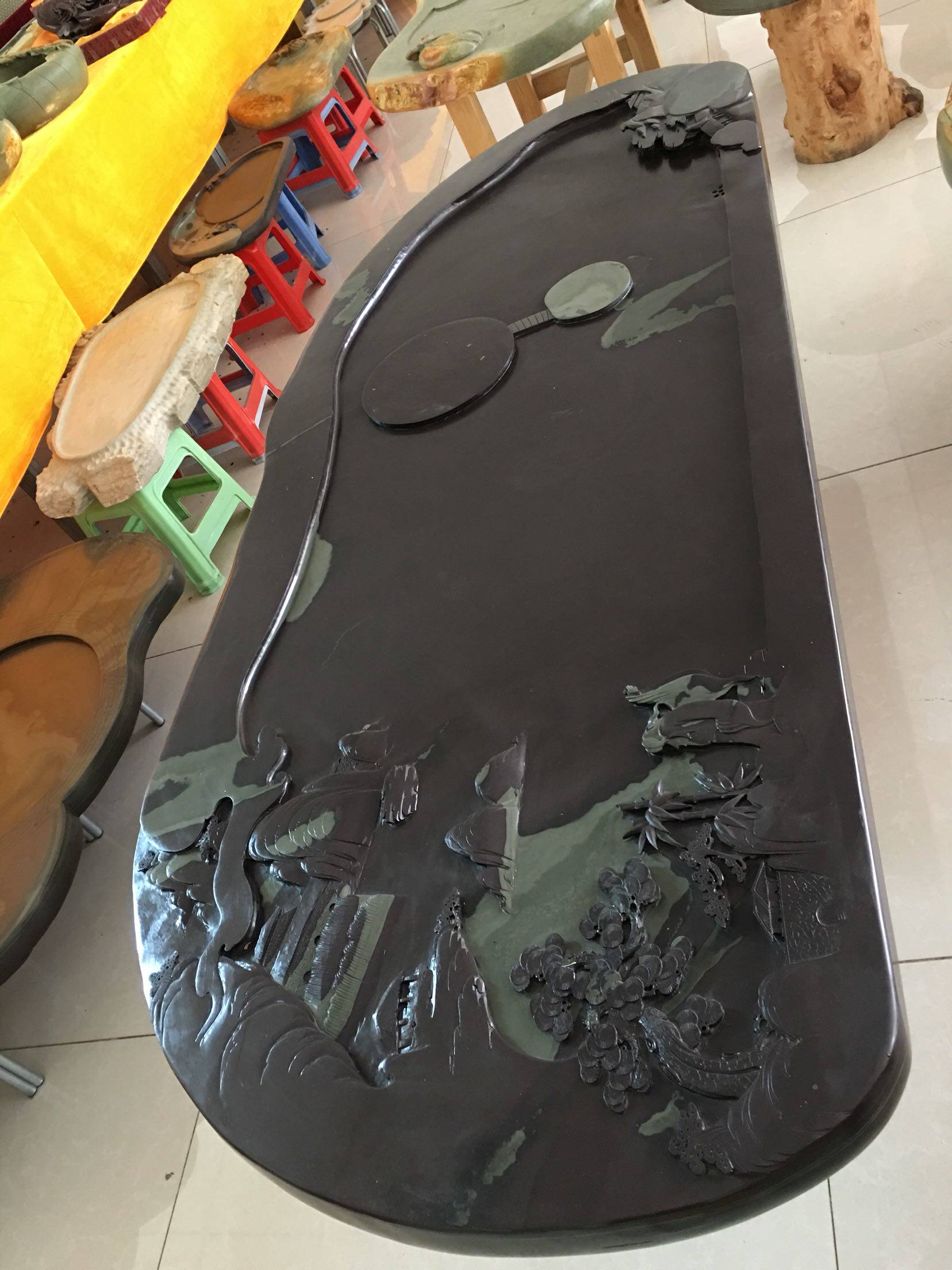 天然大小号易水砚功夫石茶盘玉带整块无拼接家用排水茶台厂家直销