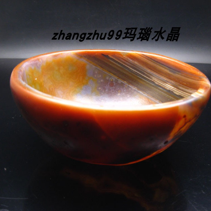 9001天然玛瑙石碗酒茶杯切片玉髓13.8*12公分满冰花大尺寸