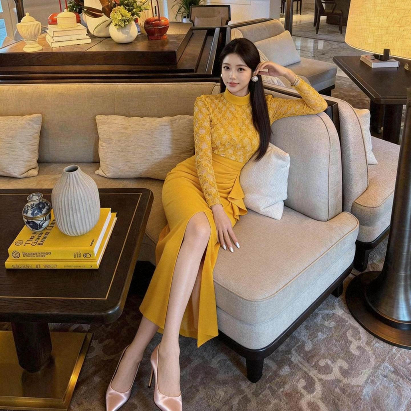 春季新款女装法式圆领蕾丝拼接