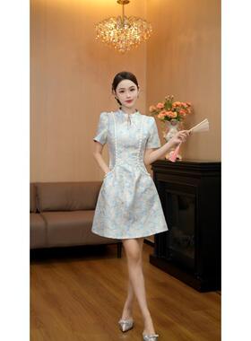 【怡然蝶园】新中式提花改良旗袍时尚别致漂亮气质连衣裙QHQH