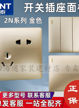 正泰2N开关插座面板金色斜五孔家用暗装三孔空调电脑一开双控86型