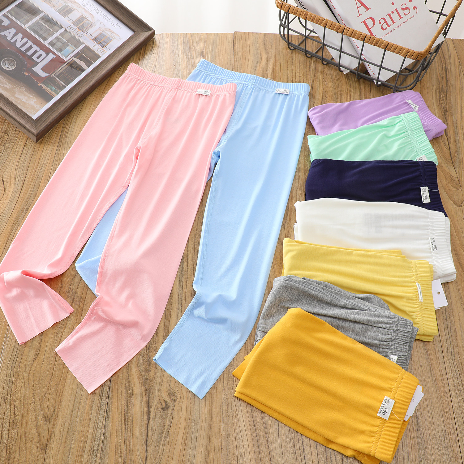 儿童再生纤维无痕打底裤男女童春夏睡裤中大童薄秋裤防蚊长裤