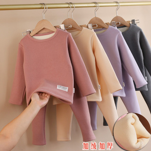 儿童加厚磨毛绒保暖内衣套装宝宝冬款加绒圆领秋衣棉裤校服神器