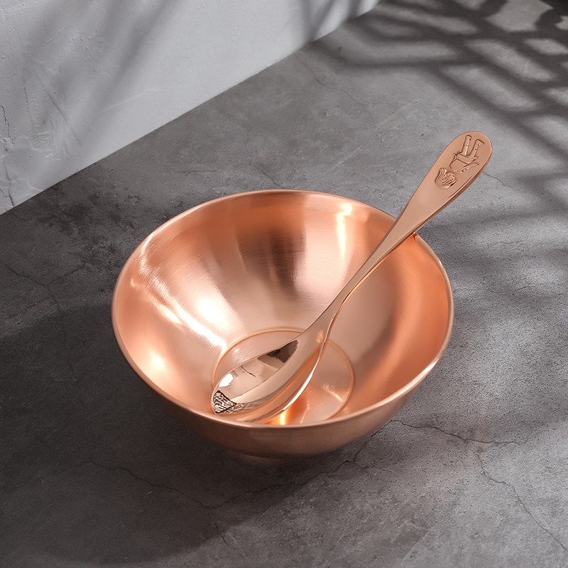 铜碗铜餐具补充铜黄紫铜套装铜勺铜杯纯铜家用杯子小大筷子水杯