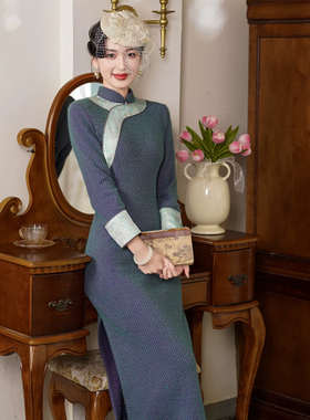 秋冬旗袍灰紫加厚民国风2025新款高贵老上海日常保暖长款水貂DXJ